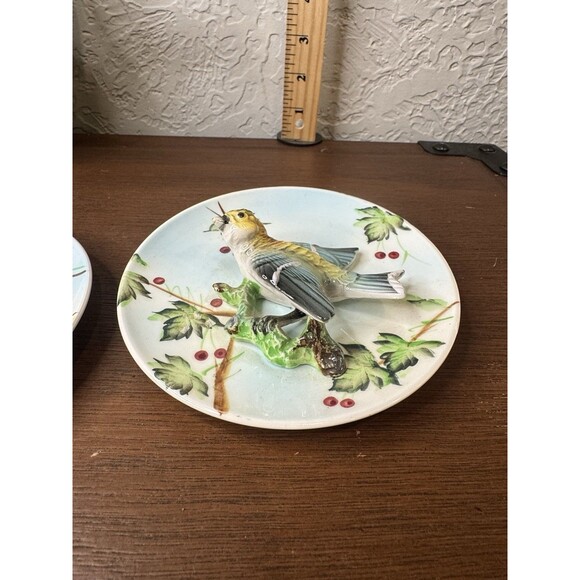 2 Lefton's Parakeet Bird 3D Plate Plaque Wall Art Japan 171 Tropical Vtg - Picture 9 of 9